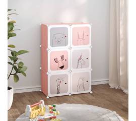 Dulap de depozitare cub pentru copii, 6 cuburi, roz, pp