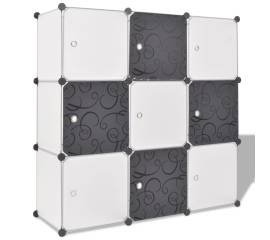 Dulap de depozitare tip cub, cu 9 compartimente, negru și alb