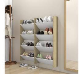 Pantofare de perete, 4 buc., alb&stejar sonoma, 60x18x60 cm pal