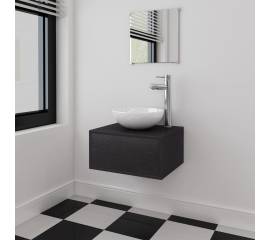 Set mobilier baie 4 piese cu chiuvetă și robinet incluse, negru
