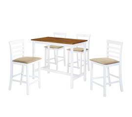 Set masă și scaune de bar, 5 piese, lemn masiv, maro și alb