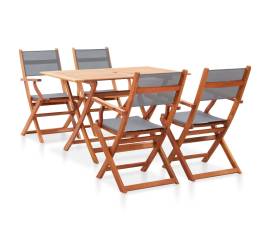 Set mobilier de exterior, 5 piese, gri, lemn masiv eucalipt