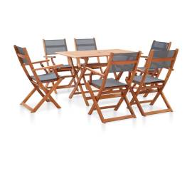 Set mobilier de exterior, 7 piese, gri, lemn masiv de eucalipt