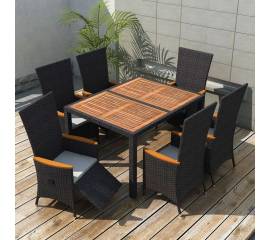 Set mobilier de exterior 7 piese negru poliratan lemn acacia