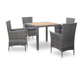 Set mobilier de exterior cu perne, 5 piese, gri, poliratan