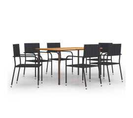 Set mobilier de grădină, 7 piese, negru, poli ratan