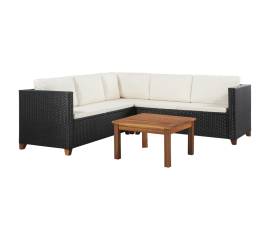 Set mobilier de grădină cu perne, 4 piese, negru, poliratan