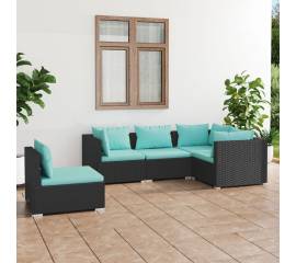 Set mobilier de grădină cu perne, 5 piese, negru, poliratan