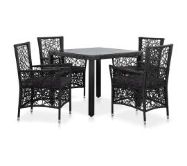 Set mobilier de exterior, 5 piese, negru, poliratan