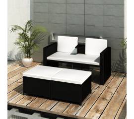 Set mobilier de grădină cu perne, 4 piese, negru, poliratan