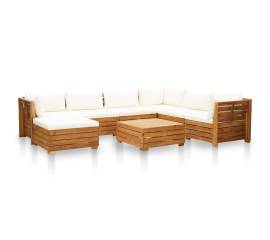 Set mobilier grădină cu perne, 8 piese, alb crem, lemn acacia