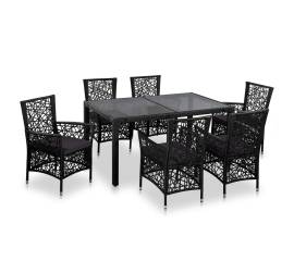 Set mobilier de exterior, 7 piese, negru, poliratan