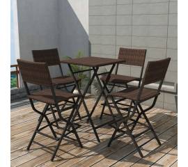 Set mobilier exterior pliabil, 5 piese, maro, oțel, poliratan