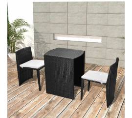 Set mobilier bistro cu perne, 3 piese, negru, poliratan