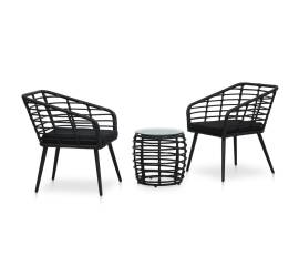 Set mobilier de bistro, 3 piese, negru, poliratan