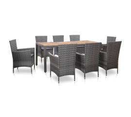 Set mobilier de exterior cu perne, 9 piese, gri, poliratan