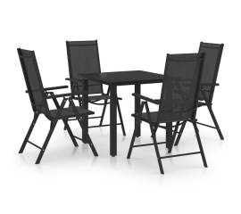 Set mobilier de grădină, 5 piese, negru, aluminiu