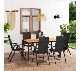 Set mobilier de grădină, 7 piese, negru și maro