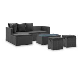 Set mobilier de grădină cu perne, 4 piese, negru, poliratan