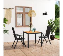 Set mobilier de grădină, 3 piese, negru și maro