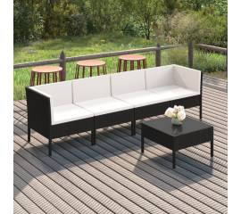 Set mobilier de grădină cu perne, 5 piese, negru, poliratan