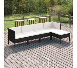 Set mobilier de grădină cu perne, 5 piese, negru, poliratan