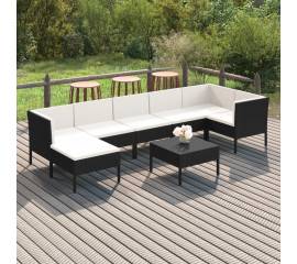 Set mobilier de grădină cu perne, 8 piese, negru, poliratan