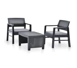 Set mobilier de grădină, 3 piese, antracit, plastic