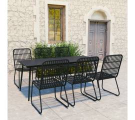 Set mobilier de exterior, 7 piese, negru, poliratan și sticlă