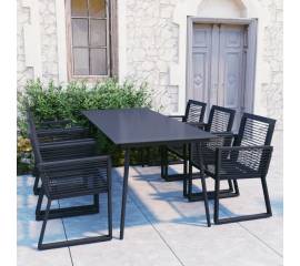 Set mobilier de exterior, 7 piese, negru, ratan pvc