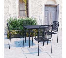 Set mobilier de grădină, 5 piese, negru, sticlă și oțel