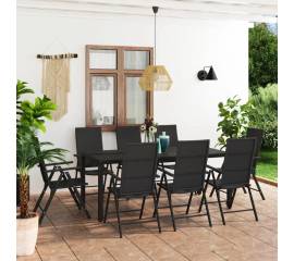 Set mobilier de grădină, 9 piese, negru