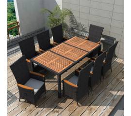 Set mobilier de exterior 9 piese negru poliratan lemn de acacia
