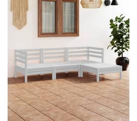 Set mobilier de grădină, 4 piese, alb, lemn masiv de pin