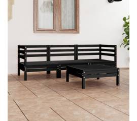 Set mobilier de grădină, 4 piese, negru, lemn masiv de pin