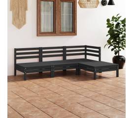 Set mobilier de grădină, 4 piese, negru, lemn masiv de pin