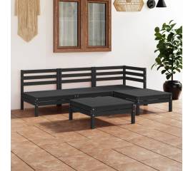 Set mobilier de grădină, 5 piese, negru, lemn masiv de pin