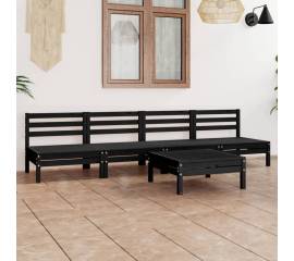 Set mobilier de grădină, 5 piese, negru, lemn masiv de pin