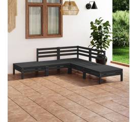 Set mobilier de grădină, 5 piese, negru, lemn masiv de pin