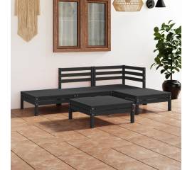 Set mobilier de grădină, 5 piese, negru, lemn masiv de pin