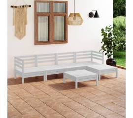 Set mobilier de grădină, 6 piese, alb, lemn masiv de pin