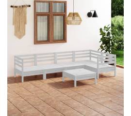 Set mobilier de grădină, 6 piese, alb, lemn masiv de pin