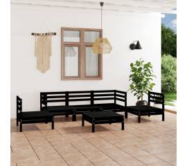 Set mobilier de grădină, 6 piese, negru, lemn masiv de pin