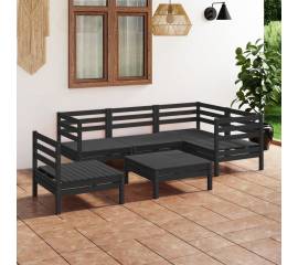 Set mobilier de grădină, 6 piese, negru, lemn masiv de pin