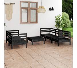 Set mobilier de grădină, 6 piese, negru, lemn masiv de pin