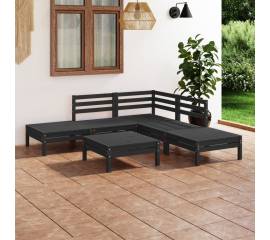 Set mobilier de grădină, 6 piese, negru, lemn masiv de pin