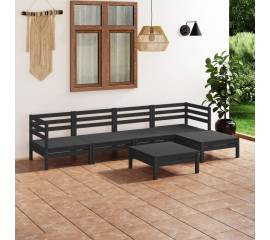 Set mobilier de grădină, 6 piese, negru,lemn masiv de pin