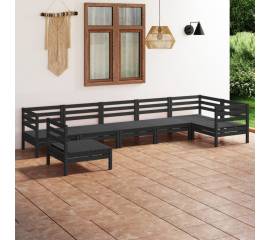 Set mobilier de grădină, 7 piese, negru, lemn masiv de pin