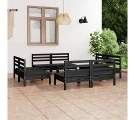 Set mobilier de grădină, 8 piese, negru, lemn masiv de pin