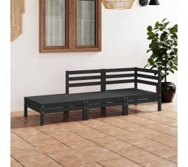 Set mobilier de grădină, 3 piese, negru, lemn masiv de pin